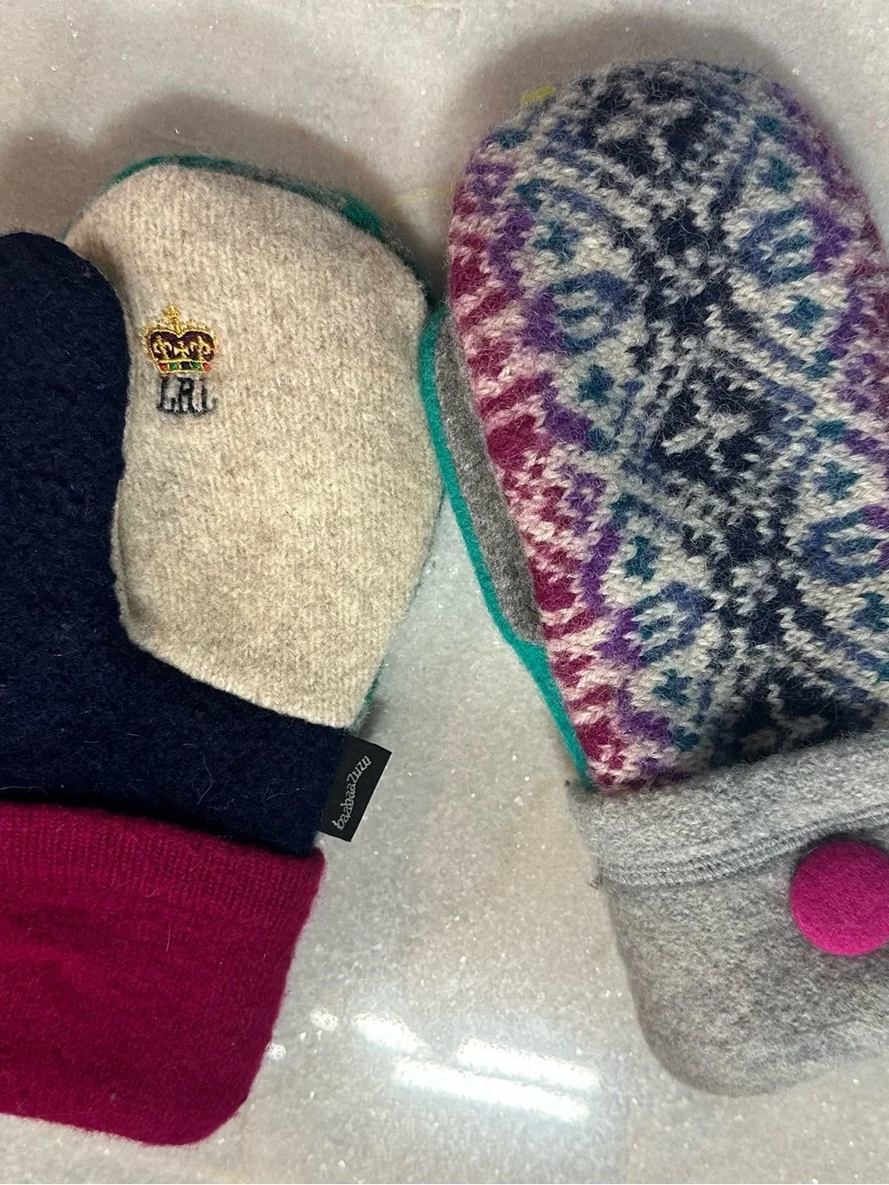 BaaBaaZuzu Upcycled Wool Sweater Mittens Patchwork Colorful Recycled